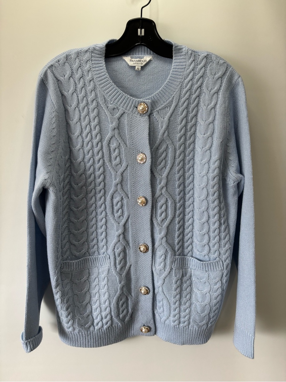 Paramour Pastel Blue Cable Knit Cardigan with Decorative Buttons